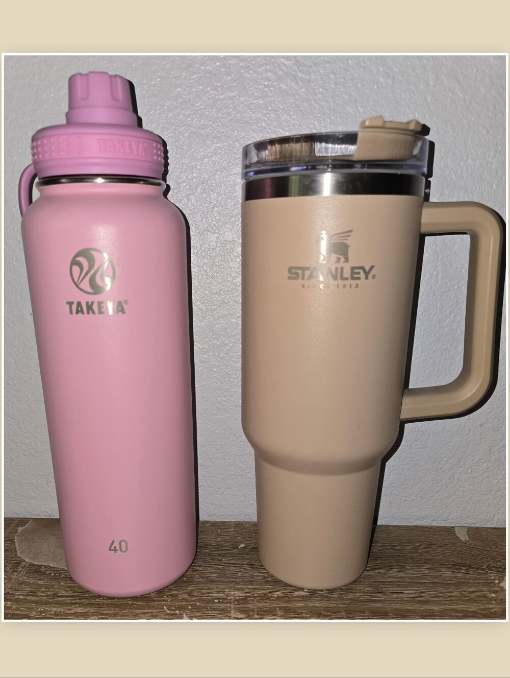 LOT of Stanley Tumbler Driftwood Tan & Takeya Bottle Pink 40 oz Stainless Steel